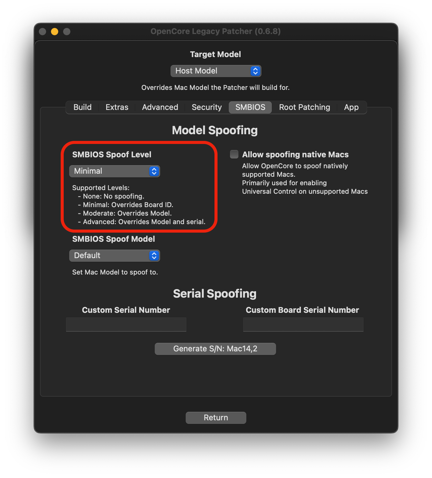 SMBIOS-Einstellung Minimal